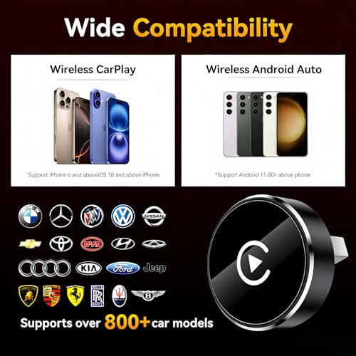 Wireless CarPlay Adapter, 2-in-1 Mini CarPlay & Android Auto Wireless Adapter, Plug & Play, Auto Connect, Car Accessories, Car Play Dongle Compatible with iPhone & Android - color: Black