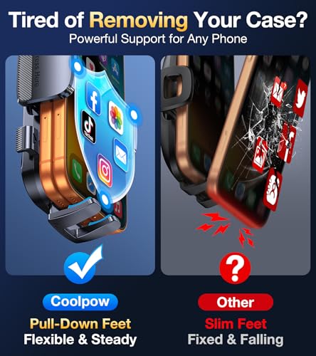 Coolpow Phone Holders for Your Car Cupholder【Ultra Stable & Never Shake】Cup Holder Phone Holder for Car Phone Holder Cup Holder Phone Mount for iPhone 17 16 Galaxy S25 Ultra and All 4"-7" Smartphones