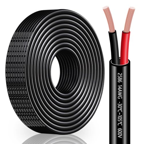 14 Gauge Wire 2 Conductor 14 AWG Electrical Wire Stranded PVC Cord Oxygen-Free Copper Cable 26FT Pure Copper Flexible Cable Wire Cord for LED Lamp Lighting Strips Automotive… (14AWG-2C, 26FT) - size: 26FT, style: 14AWG-2C