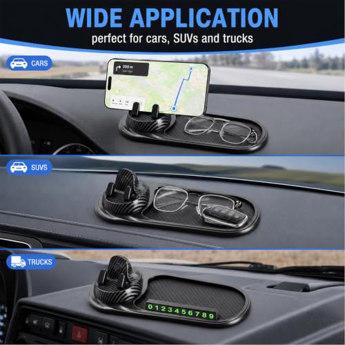 Anti Slip Mat for Car Dashboard,Dash Mat,Multi-Functional Support Anti-Slip Pad,3 in 1 Dashboard Grip Pads for Phones,Support Anti Slip Pad for Phones Sunglasses Keys Gadgets(Carbon Fiber)