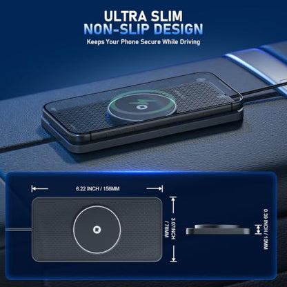 25W Magnetic Wireless Car Charger Pad, REESTECQI for MagSafe Car Charger with 45W USB-C Car Charger, Anti-Slip Wireless Charging Pad for Car Compatible with iPhone 17 16 15 14 13 12 (30CM Cable)