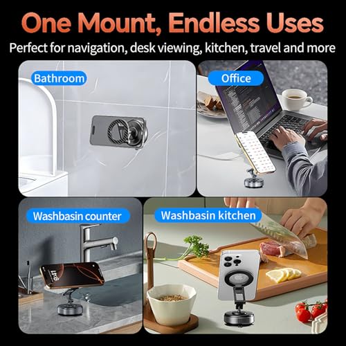 Compatible MagSafe Car Mount - GEATEE Vacuum Magnetic Phone Holder for Car, 360° Adjustable Foldable Car Dash Mount, Reinforced 110+LBS Suction Phone Mount for iPhone 17/16/15/14/13/12&Android, Carbon