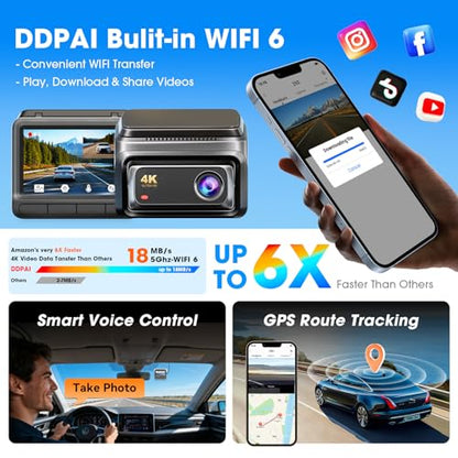 DDPAI Z60 4K+1080P Dual Dash Cam, Night Vision, 32GB eMMC+128GB Card