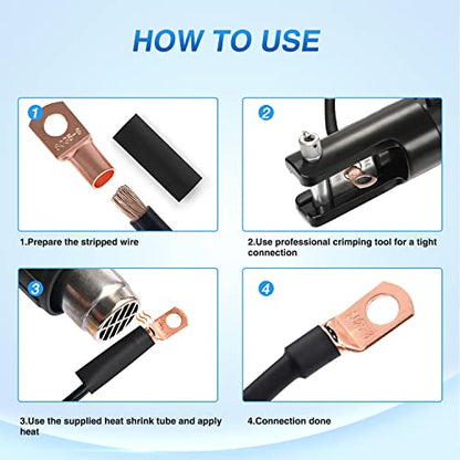 Nilight 150PCS Copper Wire Lugs and Heat Shrink Tubing | Heavy Duty 70PCS Battery Crimp Terminal and 80PCS 3:1 Heatshrink Tubes for 2 4 6 8 10 AWG Wires Distribution Box Battery Cable Solar Systems - color: 150PCS Copper Wire Lugs