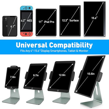 AboveTEK Elegant Tablet Stand, Aluminum Holder for 7-13 inch Tablets, Desktop Kiosk POS Stand Compatible w/iPad Pro Air Mini, Galaxy Tab, Tablet Mount for Store Office Reception Kitchen (Gray) - color: Gray