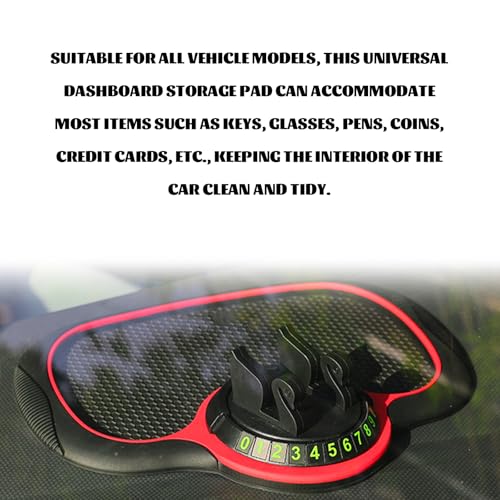 Multifunctional 3-in-1 Car Anti-Slip Dashboard Mat, Extra Large Anti Skid Pad with 360°Rotating Phone Holder & Temporary Parking Number, Universal Dash Organizer for Phones Sunglasses (Black & Red)