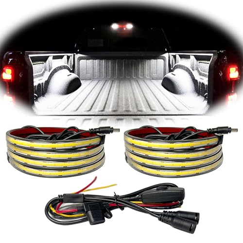 LED Truck Bed Lights, 60 Inches, 2 Pack, COB 1584 LEDs, White 6500K,12V, 30W, IP67, with Switch, 5A Fuse Holder, Easy Install, Ideal for Truck Cargo Lighting, Pickup Truck SUV RV Boat - size: COB-8MM-1584-DC5521(2PCS)