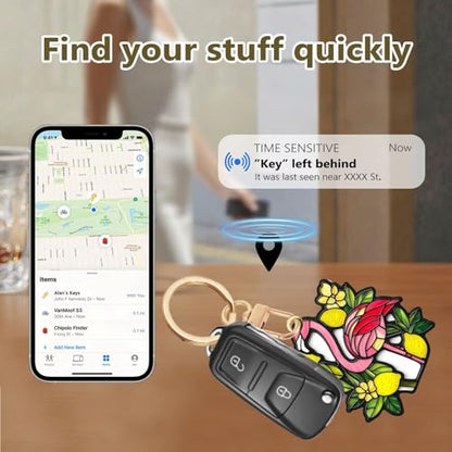 Lemon Flamingo Leather Keychain Case Holder,GPS Tacker With Keychain Ring,Access Card Scratch-Resistant,Finders Accessories For Pets, Luggage, Wallet, Backpacks - color: Lemon Flamingo