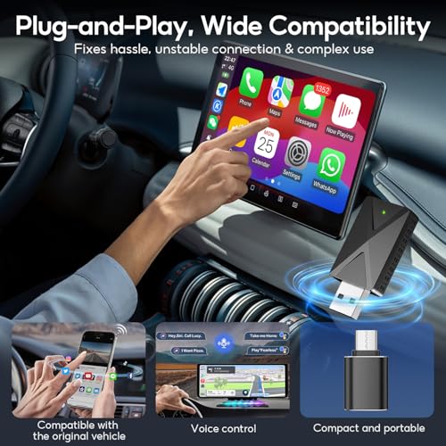 Wireless CarPlay Adapter, Mini USB-A/Type-C Dongle for iOS 10+, 2016+ Cars