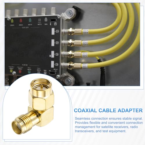 MECCANIXITY 2Pcs 90° Type SMA Right Angle Adapter SMA Male to Female Adapter Converter 50 Ohm for Antennas, Signal Monitoring, Test Bench, Router, Car Navigation, Gold