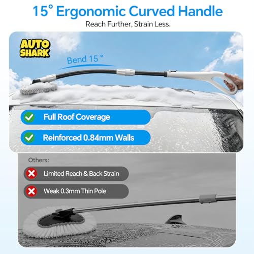 7-in-1 Car Wash Kit with 20L Folding Bucket & Brush – Car Wash Mop with Long Handle, 15° Curved Aluminum Pole for SUV Roof, Car Washing Brushes & Cleaning Supplies, RVs-White. - color: White