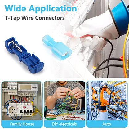 120 Pcs Quick Splice Wire Terminals, Male & Female Blue T-Tap Self-Stripping Quick Splice Connectors, Nylon Fully Insulated Quick Disconnects Kit 16-14 Gauge (60 Pairs)