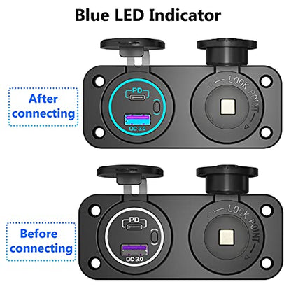 12V USB Outlet Marine Switch Panel Plug Quick Charge 3.0 & PD 3.0