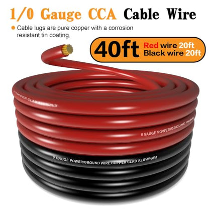 1/0 Battery Cable 0 Gauge Wire with 250A Fuse Holder & Terminals Kit,40ft - color: W/ ANL fuse holder