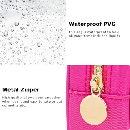 FFaw Small Clear Makeup Bag, Nylon Mini Cosmetic Bag Small Makeup Pouch for Purse TSA Approved Travel Toiletry Bags with Zipper Cute Makeup Case Organizer Car Bag for Women Girls (Rose Mini) - color: Rose Mini