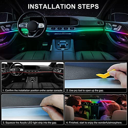 Acrylic Interior Car LED Strip Light with Wireless APP, RGB 18 in 1 with 175 inches 593 LEDs Fiber Optic Ambient Lighting Kits, 16 Million Colors Sound Active Function Car Neon Lights - size: RGB Kit - 18 in 1