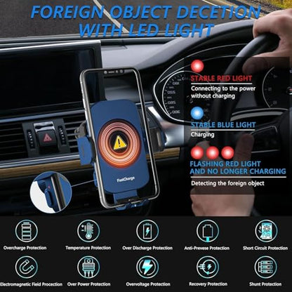 Wireless Car Charger, Fast Charging 15W Auto Clamping Car Charger Phone Holder Phone Mount for iPhone17 16 15 14 13 12 11 Pro Max Xs, Samsung Galaxy S24 Ultra S23 S22 S21 S20 S10+ Note 9, etc - color: Blue