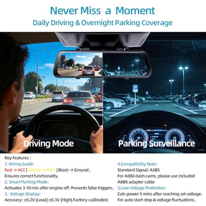 Dash Cam Hardwire Kit USB C, 12V-24V to 5V/3A Adapter Power Cable with Voltage Display, 24/7 Parking Mode, Acc Detection, 4-Level Low Voltage Protection (11.6V/11.9V/12.2V/12.5V)
