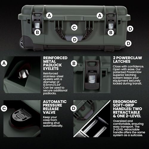NANUK 935 Hard Case for Camera & Lenses with Padded Divider – Waterproof Equipment Case with Wheels, 22” x 14” x 9” – Dustproof, Impact Resistant, Carry-On Approved for Most Airlines – Olive - color: Olive, style: Padded Divider
