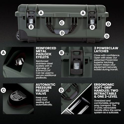 NANUK 935 Hard Case for Camera & Lenses with Padded Divider – Waterproof Equipment Case with Wheels, 22” x 14” x 9” – Dustproof, Impact Resistant, Carry-On Approved for Most Airlines – Olive - color: Olive, style: Padded Divider
