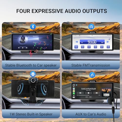 Haudio ‌10.26 Inch Wireless CarPlay & Android Auto Car Display with 1080P Dash Cam & Backup Camera All-in-One Smart Car Stereo Free 64GB SD Card - size: 10.26-Inch