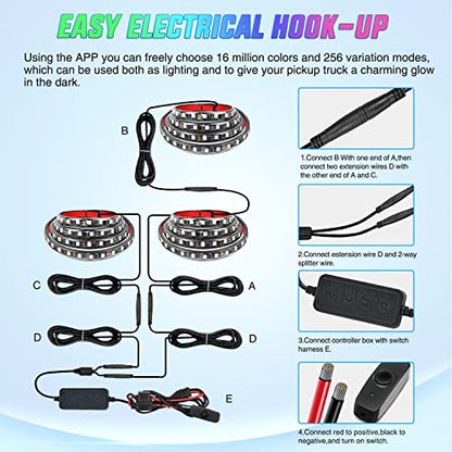 Nilight Truck Bed Light Strip RGB-IC LED Bar 3PCS 60 inch Cargo Lighting - color: RGBIC