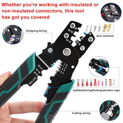 smseace 110PCS Heat Shrink Bullet Connectors with Crimping Tool 22-10AWG Waterproof Bullet connectors Heat Shrink Female&Male Connector for Automotive Boat Stereo Industrial Equipment - size: 111Pcs
