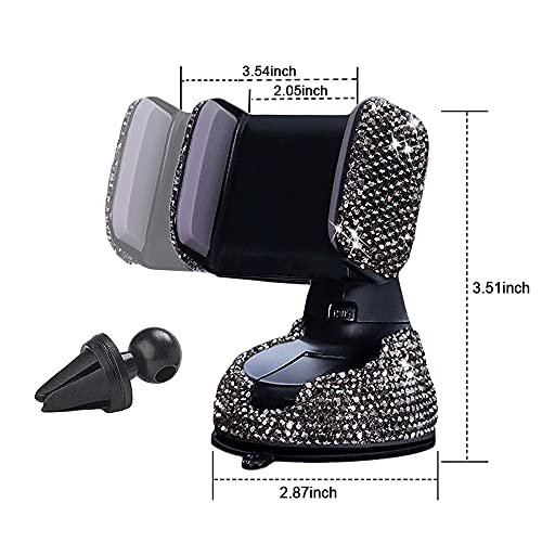 SUNCARACCL Bling Car Phone Holder, 360°Adjustable Crystal Auto Phone Mount Universal Rhinestone Car Stand Phone Holder Car Accessories for Windshield Dashboard and Air Outlet (Black) - color: Black