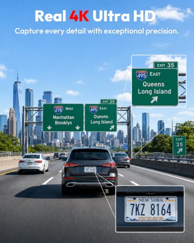 3 Channel 5G WiFi Dash Cam, 4K+1080P+1080P Dash Cam Front and Rear with 64GB Card, Dash Camera for Car with HDR IR Night Vision, G-Sensor, 24/7 Parking Mode, WDR, Support 128GB Max - Silver