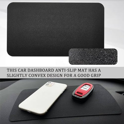 Car Dashboard Anti-Slip Mat, Car Dashboard Accessories Multifunctional Non-Slip Rubber Pad, 10.6"×5.9" Adhesive Sticky Dashboard Gripping Mat for Cell Phones, Sunglasses(Leather Texture)