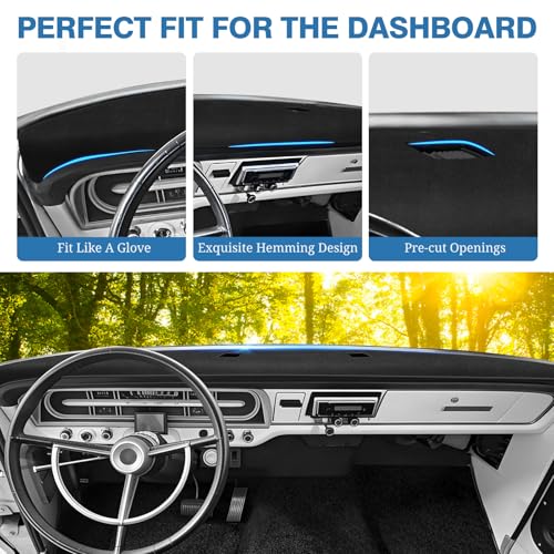 FIILINES Dash Cover for 1967-1972 Ford F100 F250 F350 Pickup Truck Interior Accessories, Dashboard Mat Dashboard Pad Carpet Dash Mat Sunshade Non-Slip Polyester Protector No Glare Black - size: For F100/ F250/ F350 1967-1972