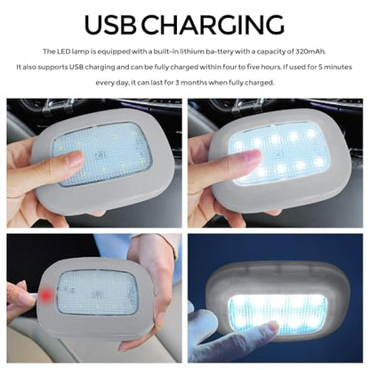 Car Interior Ceiling Roof Lights, Dome Light, Magnetic Rechargeable USB Wireless Dome Lamp, Press Switch 10 LEDs Car Interior Ceiling Reading Lamp Universal for RV Truck Trailer Camper (Gray) - color: Gray
