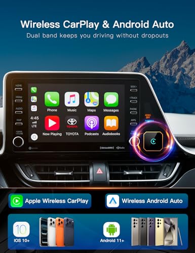 2026 Upgraded Wireless CarPlay Adapter for iPhone＆Android, Car Play Mini Wired to Wireless Adapter for CarPlay ＆Android Auto 2 in 1 Plug and Play Stable Connection