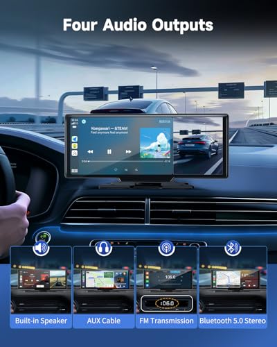 11.5" Wireless Carplay Screen for Car, Portable A pple Carplay & Android Auto Touch Screen, 4K Dash Cam/App Control/1080p Backup Camera/Mirror Link/Voice Control/GPS/Bluetooth,for All Vehicles