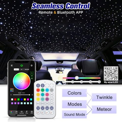6W Mini Size Twinkle 150pcs*0.03in*6.5ft Starlight Headliner Kit, Star Lights for Car with Bluetooth APP/28key Remote Control/Music Effect, RGBW Fiber Optic Lights for Home Ceiling - size: 150pcs*0.03in*6.5ft