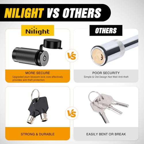 Nilight 1/2" & 5/8" Anti-Theft Lockable Trailer Hitch Lock Pin | Keyed Unique Weatherproof Anti-Theft Lockable Fits 2" 2-1/2" & 1-1/4"Receiver Tow Truck Boat Bike Truck Black - color: Hitch Lock Pin 1/2" & 5/8" Black