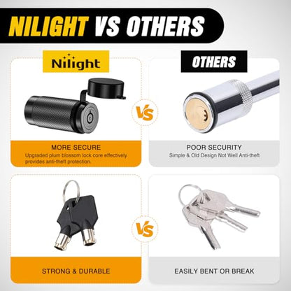 Nilight 1/2" & 5/8" Anti-Theft Lockable Trailer Hitch Lock Pin | Keyed Unique Weatherproof Anti-Theft Lockable Fits 2" 2-1/2" & 1-1/4"Receiver Tow Truck Boat Bike Truck Black - color: Hitch Lock Pin 1/2" & 5/8" Black
