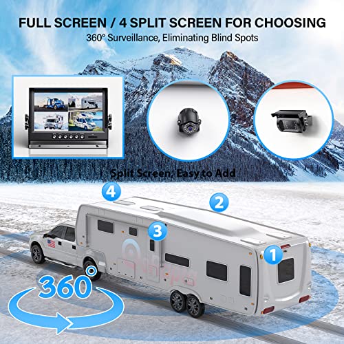 eRapta 1080P Wired Backup Camera System Kit,9" HD DVR Monitor with IP69 Waterproof Reverse/Side View Camera for RV Truck/Semi Box Truck/Trailer A9 - color: Grey
