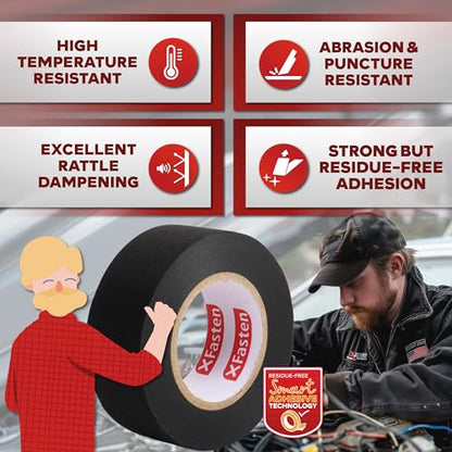 XFasten Wire Harness Tape, 3/4-Inch x 50-Foot, High Temp Wiring Loom Harness, Self-Adhesive Felt Cloth Electrical Tape for Automotive Engines, Noise Dampening, and Cable Protection - style: 3/4-Inch x 50-Feet (Single Pack)