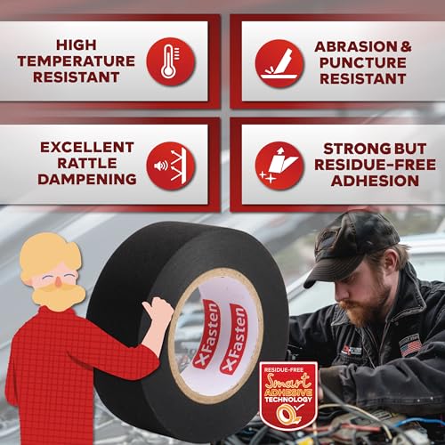 XFasten Black 3/4-Inch x 90-Feet (5-Pack) High-Heat Resistant Cloth Electrical Tape for Automotive Wire Loom - style: 3/4-Inch x 90-Feet (5-Pack)