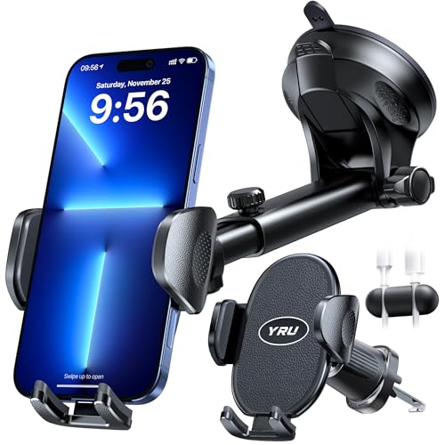 YRU【Upgraded Military-Grade & Safety Cert Universal Car Phone Holder Mount - color: Black