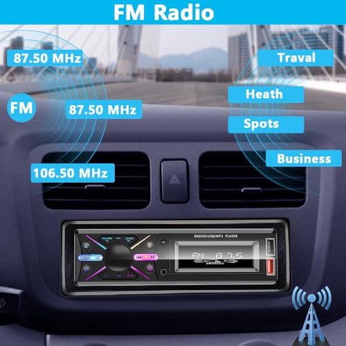 Single Din Car Stereo Bluetooth, Car Radio with Handsfree & App Control, 4X50W Support FM/USB/AUX/MP3/EQ, 7 Color LED | No CD/DVD Player