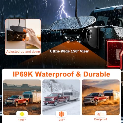 X5 Magnetic Solar Wireless Backup Camera with 5" HD Monitor, 1-Min Zero-Install for RV Truck Trailer, 320ft Signal Range, 15000mAh Battery & 5W Solar Panel Back Up Camera - size: 5" Monitor w/ Cam