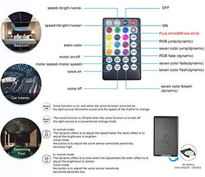 AZIMOM Bluetooth Control 16W Twinkle Fiber Optic Lights Star Ceiling Lighting Kits 450pcs0.03in 9.8ft Fiber Strands RGBW Music Mode Light Engine for Home Indoor Car Interior Decoration - size: Star+450pcs*0.03in*9.8ft