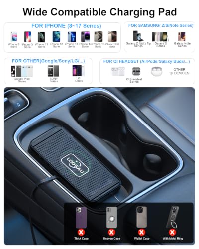 Wireless car Charger Charging pad 15w Non Slip FastCharger - color: Black-1M Cable
