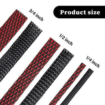 Xuniea 96ft Wire Loom Braided Cable 1/4, 1/2, 3/4 Inch,Black and Red - color: Black and Red, size: 1/4, 1/2, 3/4 Inch