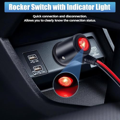 3.3Ft/1M Cigarette Lighter Extension Cord with On Off Switch 12V/24V Male to Female Socket 16AWG Heavy Duty Extension Cable - size: 1m/3.3ft