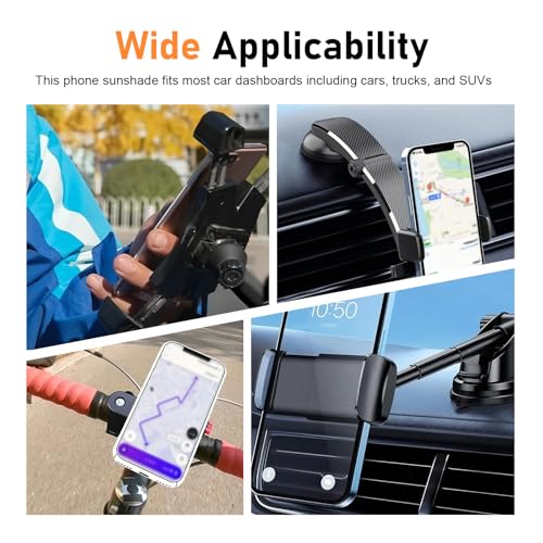 Car Cell Phone Sunshade, Anti-glare & Heat Insulation Shield, Vertical Dashboard Holder Sunshade Cover for Most Phones, Foldable Umbrella Cover for Most Cars Motorcycles (Black)