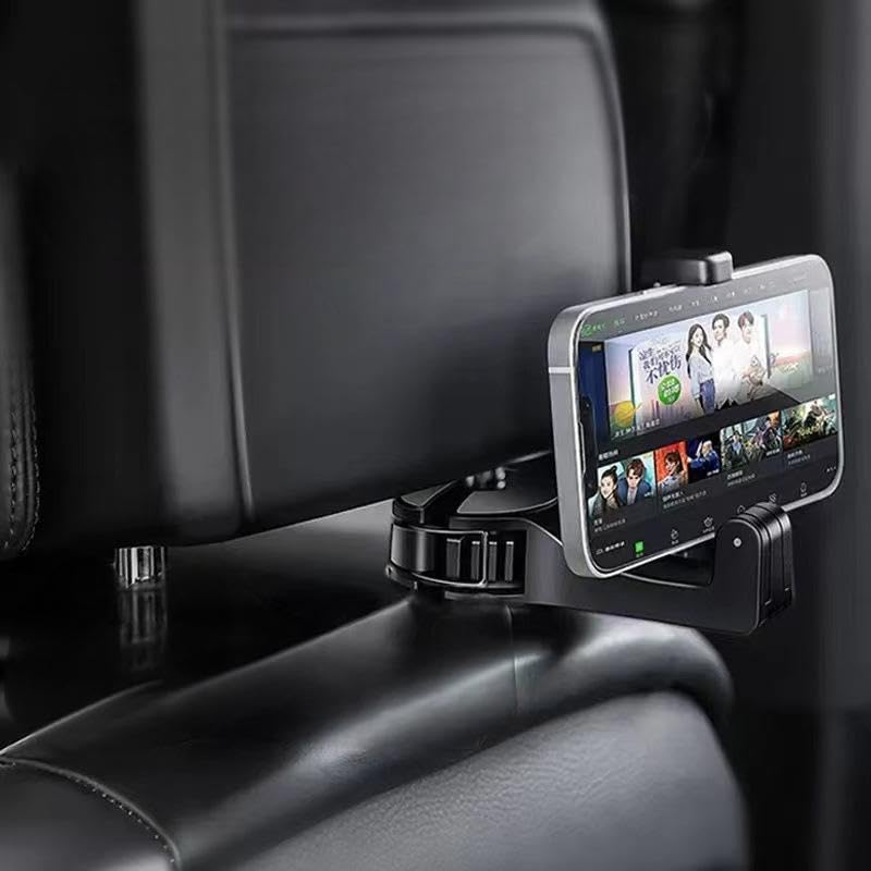 Generic 2-in-1 Car Seat Hooks with Phone Holder, Universal Fit, 2 Count, 33 lbs Capacity Each, Compatible with Car (Headrest), PORTABLE ELECTRONIC DEVICE MOUNT - color: Black, size: Seat Stand