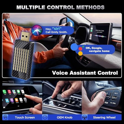 Wireless CarPlay Android Auto Adapter AI Magic Box, Built-in Play Store Netflix YouTube TikTok, HD Screen Mirroring, Plug and Play Video Adapter for OEM Factory Wired CarPlay Vehicles